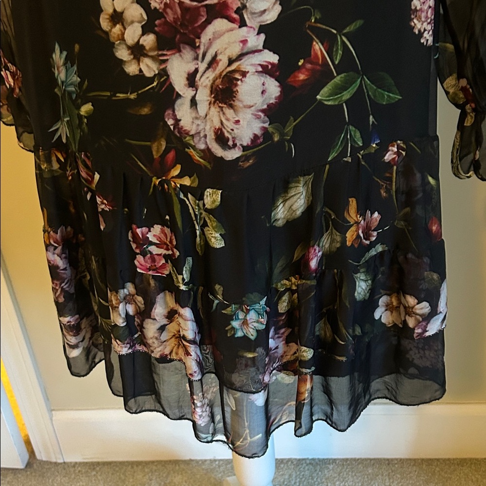 Sheer Black Floral Long Sleeve Dress - Picture 4 of 6